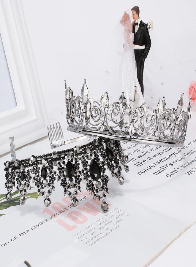 AOPRIE King & Queen Artemis Tiara and Crown for Women Men Crystal Hair Accessories for Wedding Prom Bridal Birthday Party Halloween Costume Christmas Gifts Black Princess Tiara - Image 2